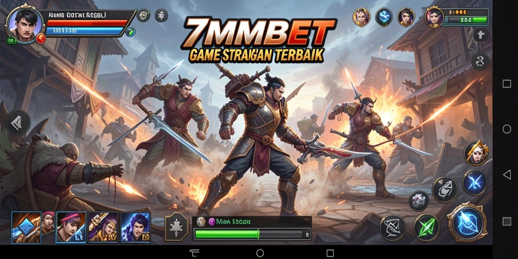 Screenshot utama 7MMBET menampilkan aksi pertempuran strategis.