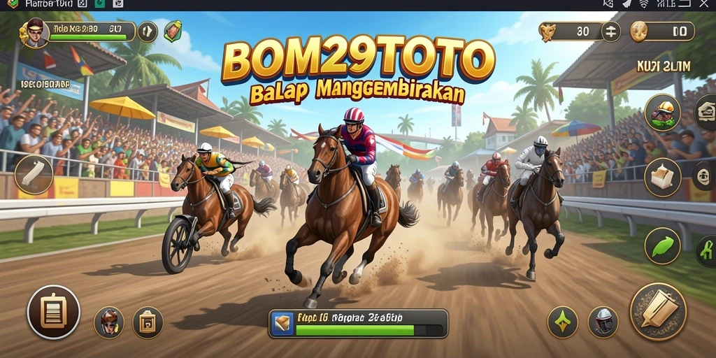 Tangkapan layar gameplay BOM29TOTO menunjukkan momen balapan yang intens.