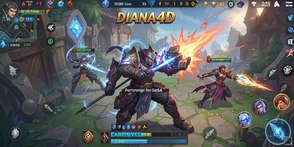 Tampilan seru gameplay MOBA DIANA4D dengan karakter bertarung.