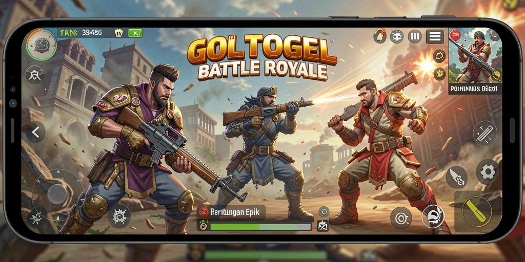 Screenshot gameplay <strong>GOLTOGEL</strong> menampilkan pertarungan seru di arena Battle Royale.