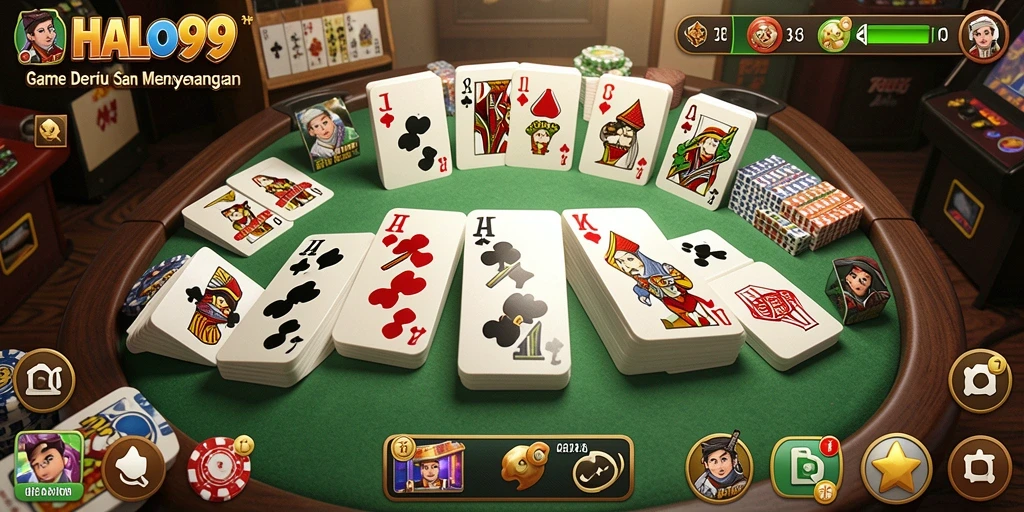 Screenshot utama HALO99 yang menunjukkan gameplay Domino yang menyenangkan.