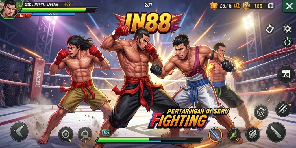 Screenshot IN88 menampilkan aksi pertarungan yang intens dan dinamis.