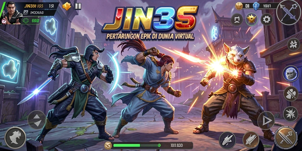 Tampilan gameplay JIN33 dengan pertarungan yang intens dan karakter dinamis.