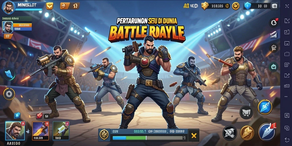 Tangkapan layar MINISLOT menampilkan aksi seru dalam pertempuran Battle Royale.