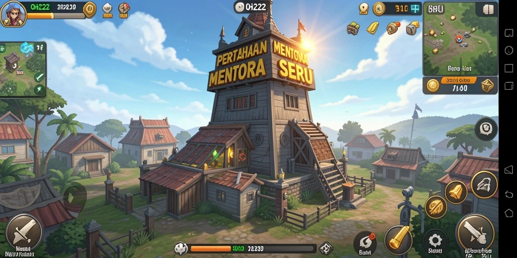 Tangkapan layar dari gameplay OH222 menampilkan strategi pertahanan menara yang intens.