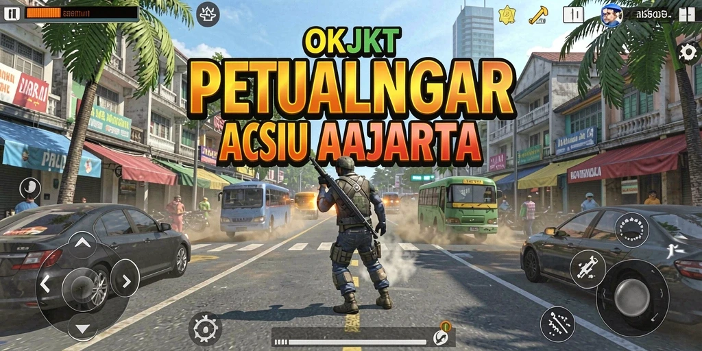 Screenshot utama OKJKT menampilkan aksi seru dan grafis menawan.