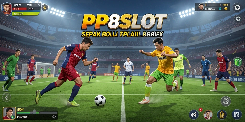 Screenshot gameplay PP8SLOT menampilkan aksi seru di lapangan sepak bola.