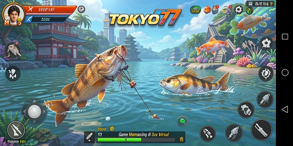 Gameplay seru dalam TOKYO77 yang menampilkan momen memancing yang menegangkan.