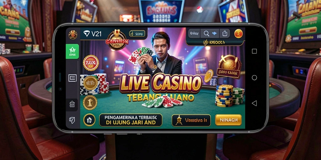 Tampilan gameplay Live Casino yang mendebarkan di aplikasi V21.