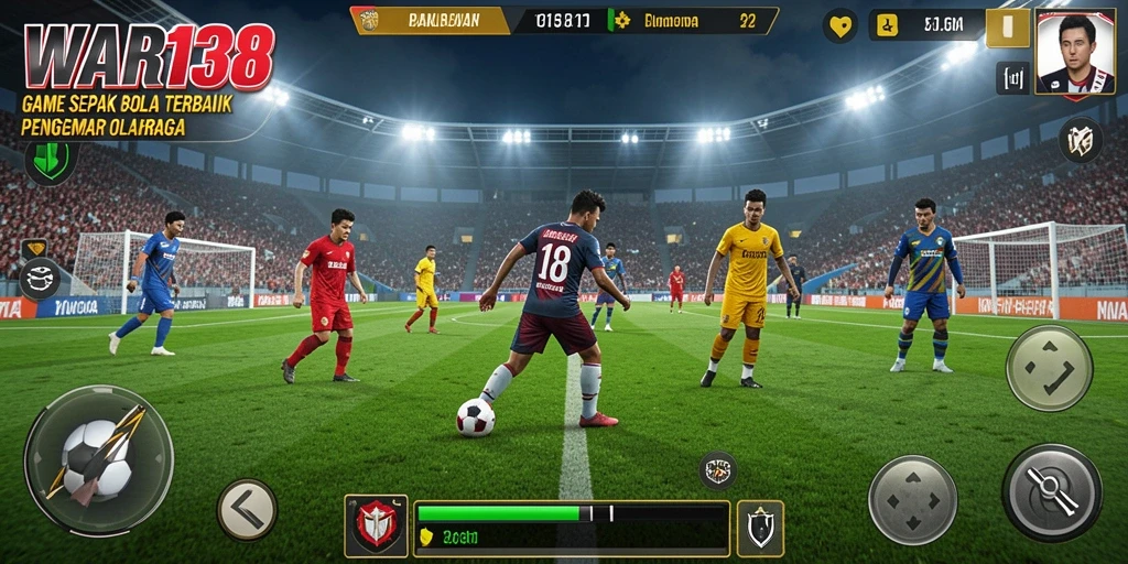 Screenshot utama WAR138 menampilkan aksi intens pertandingan sepak bola.