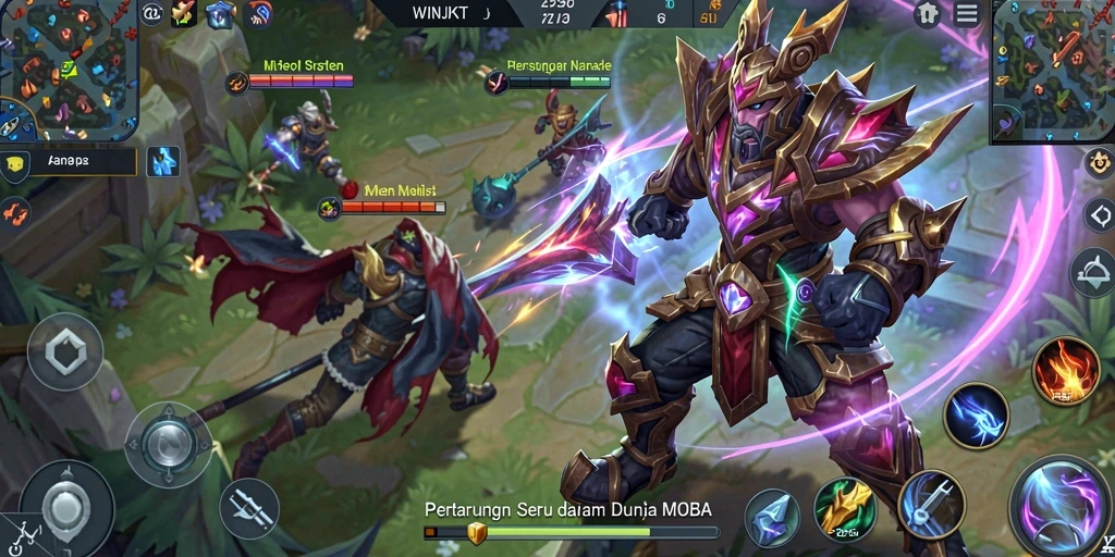 Screenshot gameplay WINJKT yang menampilkan pertarungan seru antara tim.